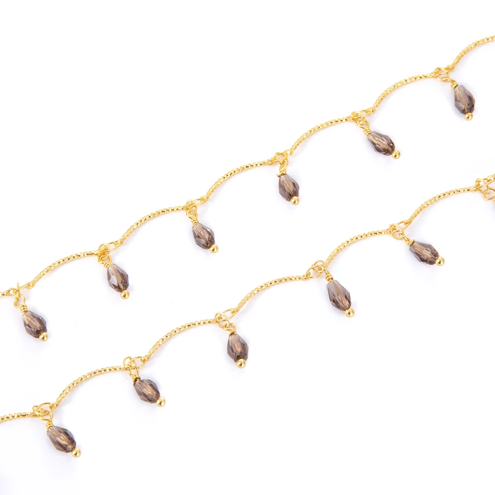 1 Meter 18K Gold Plated Glass Faceted Teardrop Brass Chain SolderedHandmade Chain Findings for DIY Jewelry Necklace Making