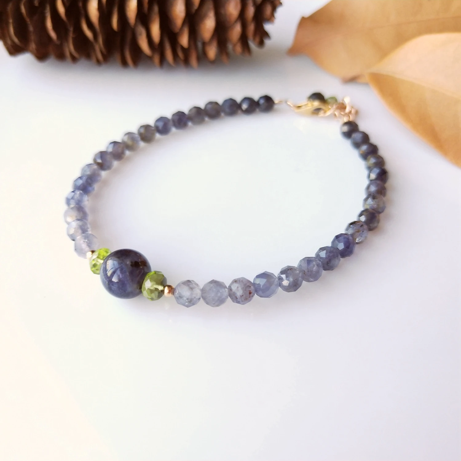 Lii Ji натуральный синий иолит перидот браслет США 9 к GF нежный браслет для женщин девочек детей ювелирные изделия