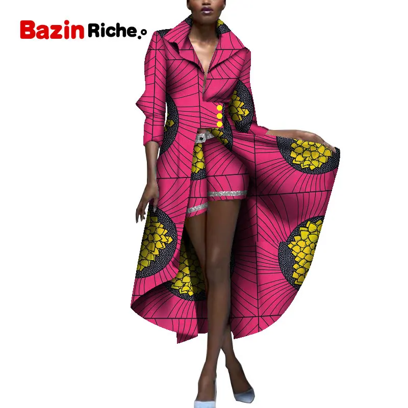 

African Style Women Two-piece Suit for Lady Long Splits Dress+Short Ankara Pants Dashiki Real Wax Print Clothes WY5281