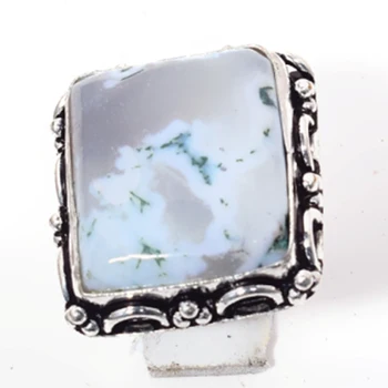 

Nature Tree Agate Ring Silver Overlay over Copper, Hand made Women Jewelry gift, USA Size: 8.75