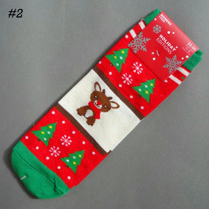 Новинка года; милые зимние женские носки; теплые рождественские Мягкие хлопковые носки с милым рисунком Санта-Клауса и оленя; новогодние короткие красные носки - Цвет: 2