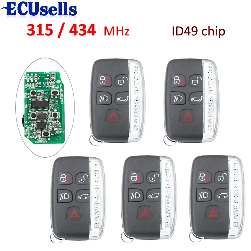 5 шт./лот, абсолютно 4+ 1 Кнопка 315/434mhz ID49 для Land Rover Discovery Freelander пульт дистанционного управления 5 Кнопка Smart Key