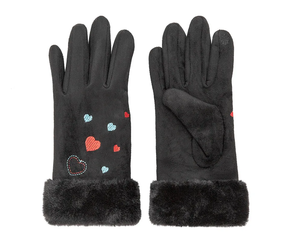 Женские уличные кашемировые перчатки 4 цвета перчатки осень и зима женские теплые хлопковые и хлопковые милые вышитые перчатки одноцветные
