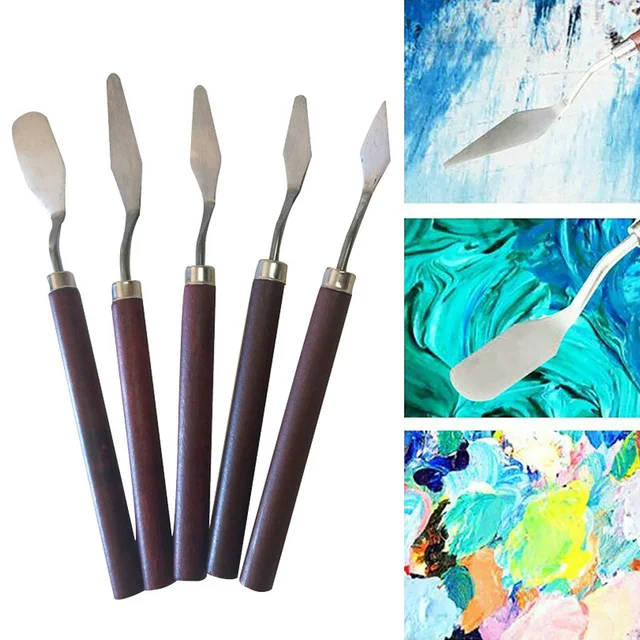 5Db/Set Rozsdamentes Acél Spatula Készlet Paletta Gouache Kellékek Olajfestmény Kést Képző Művészet Festőszerszámkészlet Rugalmas Pengék