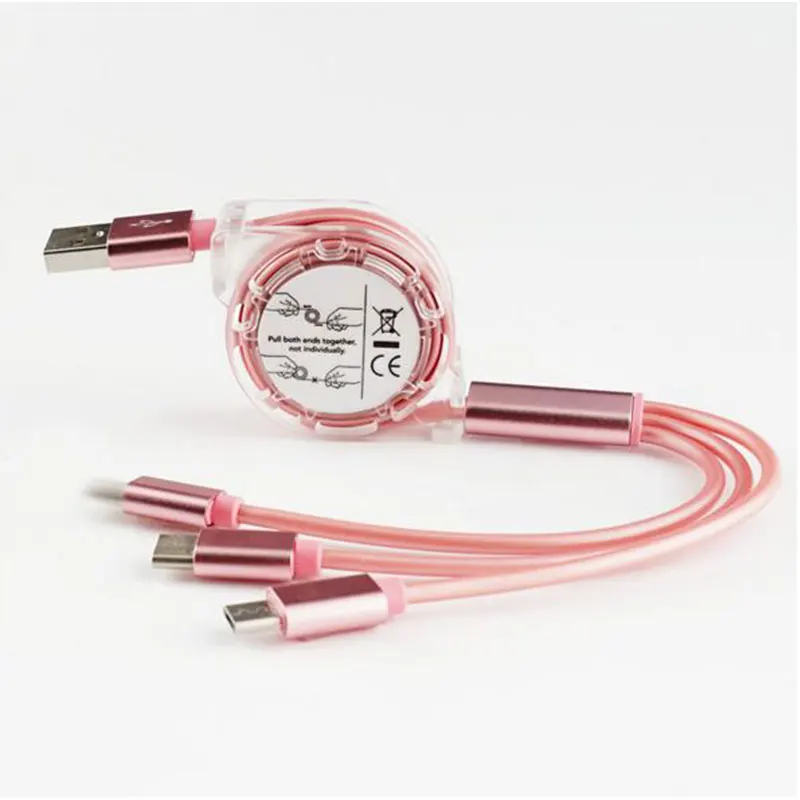 SAKZNR 3 в 1 USB кабель для iPhone samsung Xiaomi мульти Быстрая зарядка зарядное устройство usb type C type-c Micro USB кабель для мобильного телефона - Цвет: Rose Gold