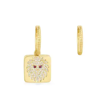 

MeibaPJ S925 Sterling Silver Yellow Gold Color Asymmetric Red Eyes Lion Earrings Cubic Zirconia Women High-Quality Brand Jewelry