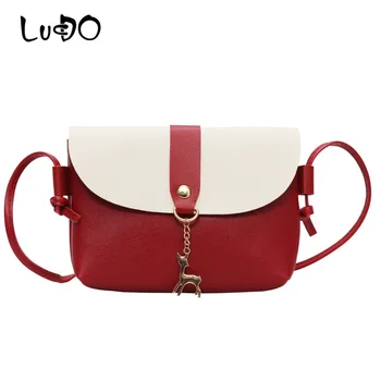 

Fashion Small metal deer charm bag Contrast stitching Mini bags Vintage Leather Women's Handbag Shoulder Messenger Bag Bolsa
