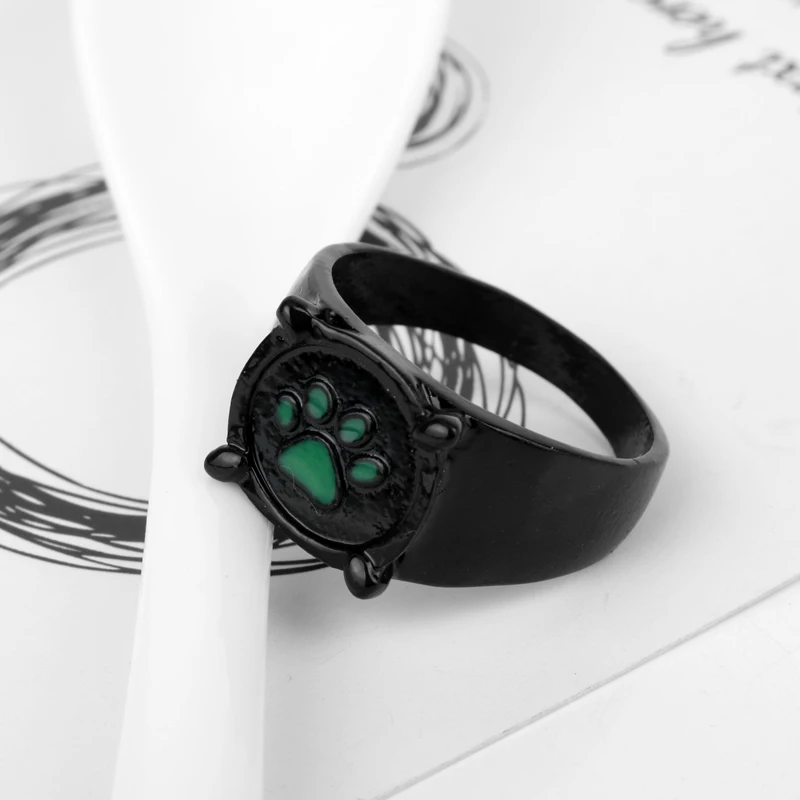 Аниме черные кольца в виде кошки сказки Божья коровка Кот Нуар мультфильм зеленое эмалированное кольцо с принтом лапы ювелирные изделия Свадебные кольца для мужчин и женщин