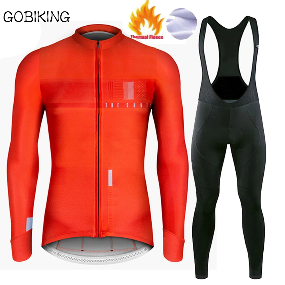 Новинка Gobiking, гоночная термо флисовая футболка с длинным рукавом для велоспорта, Мужская велосипедная майка, шорты для велоспорта, Джерси, completo ciclismo invernal - Цвет: fleece set 3
