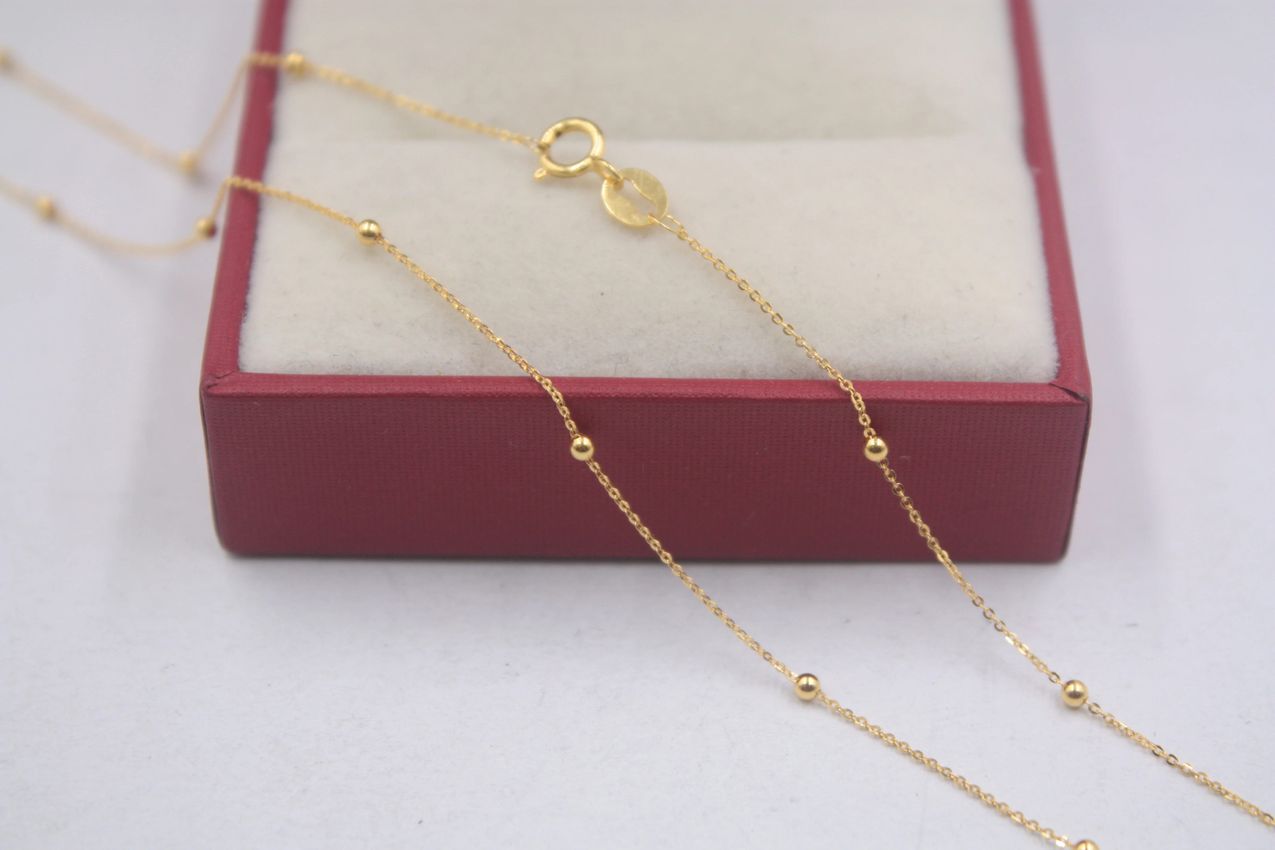 Real 18K Yellow Solid Gold Necklace Women Wheat Link 1.2mm Lucky Chain 18L