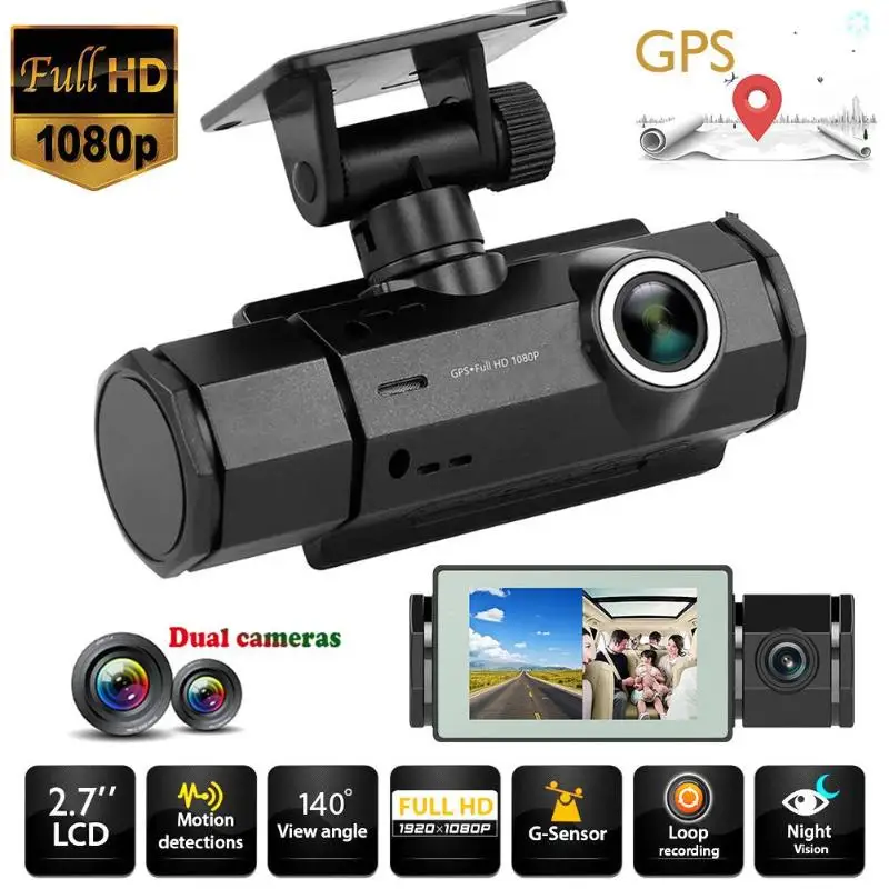 Durable Car DVR Camera Multi-function J1 HD 1080P Dashcam Dual Lens GPS Track Night Vision Car DVR Dashboard Camera