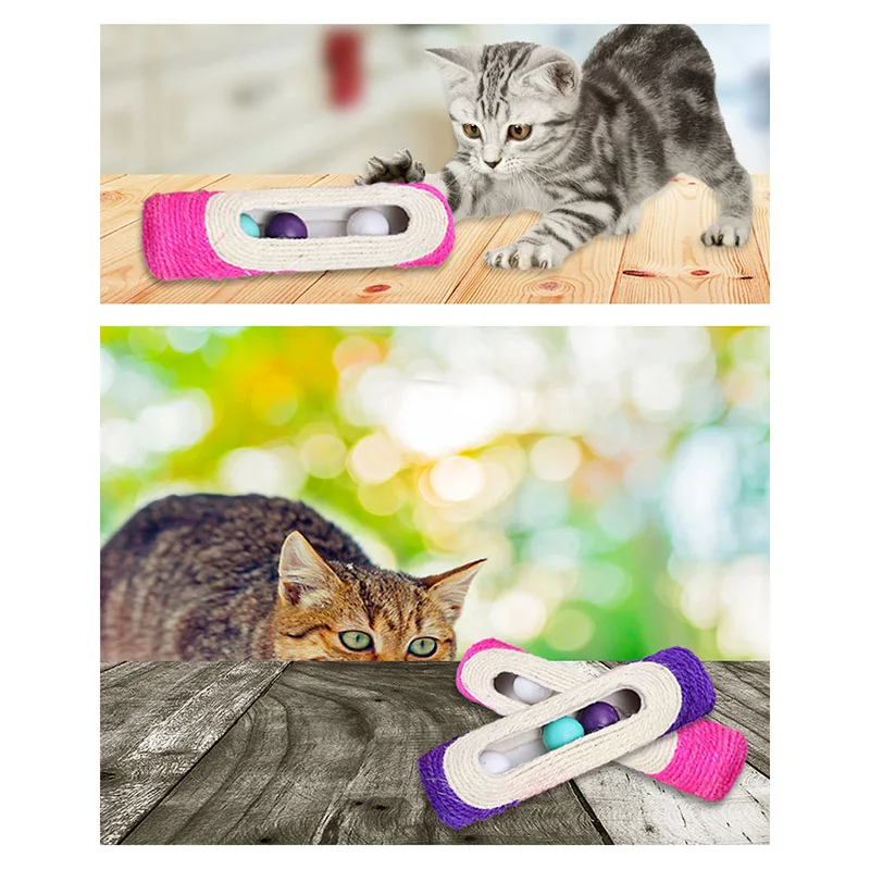Игрушка для кошек, скребок, прокатный туннель, сизаль, мяч в ловушке с 3 шариками, игрушки для кошек, интерактивные Обучающие когтеточки