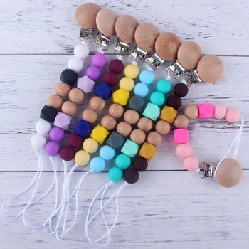 

Simple Binky Clip Beech Wooden Pacifier Holder for Nipple 15MM Silicone Beads Safe Teething Chain Strap