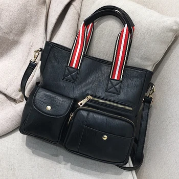 

Unisex Cool Leather Ladies Hand Bags Two Sizes Casual Fashion Office Ladies Handbags Black Vintage Bags Retro Crossbody Bags