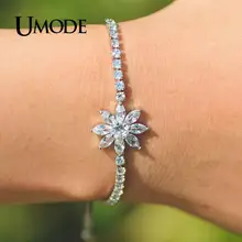 UMODE, новинка, Модный цветочный дизайн, регулируемые браслеты для женщин, роскошный большой циркон, белое золото, коробка, цепь, ювелирные изделия, подарки AUB0211