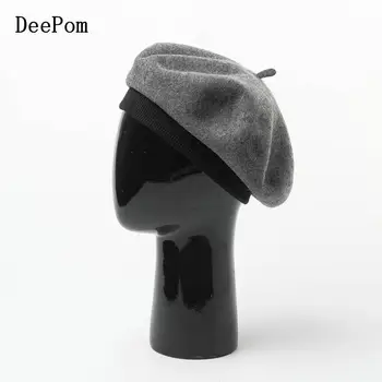 

DeePom Autumn Winter Wool Beret Womens Hats Warm Ladies Vintage Bonnet Gorras Soft Beret Adjustable Casual Boina Wool Hat Female