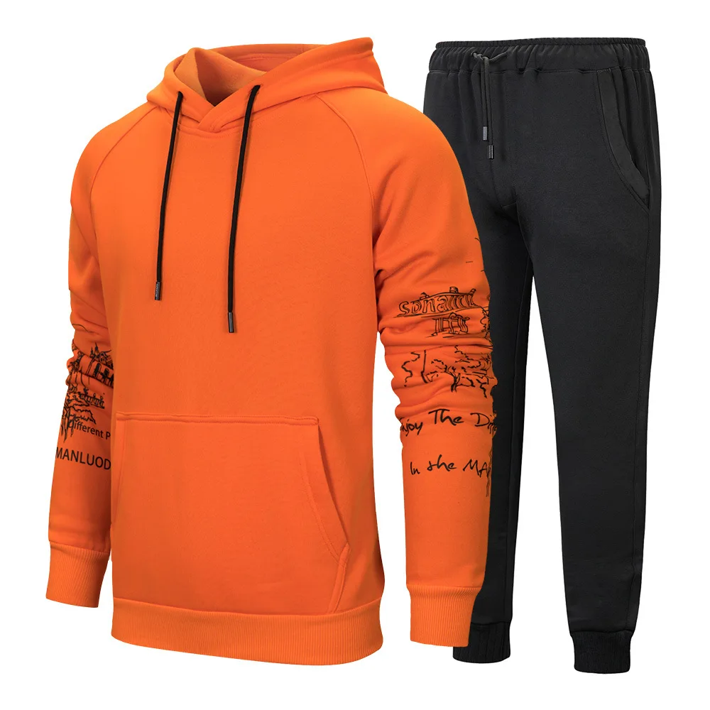 

Spring Autumn Men's Pullover Hooded Solid Color Tracksuits 2 Pieces Set Hoodie + Pants Jogging fitness Men Casual Sports Suit