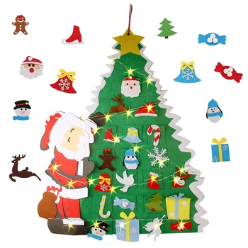 

Besegad DIY Felt Hanging Christmas Tree Xmas Santa Snowman Ornament Decoration with 2m String Light Christmas New Year Decor Toy
