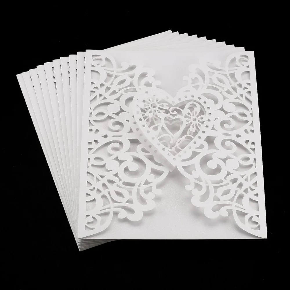 10 шт сердечки свадебные пригласительные открытки лазерная резка выдалбливают печати для конвертов пригласительные обложки Свадебные вечерние украшения