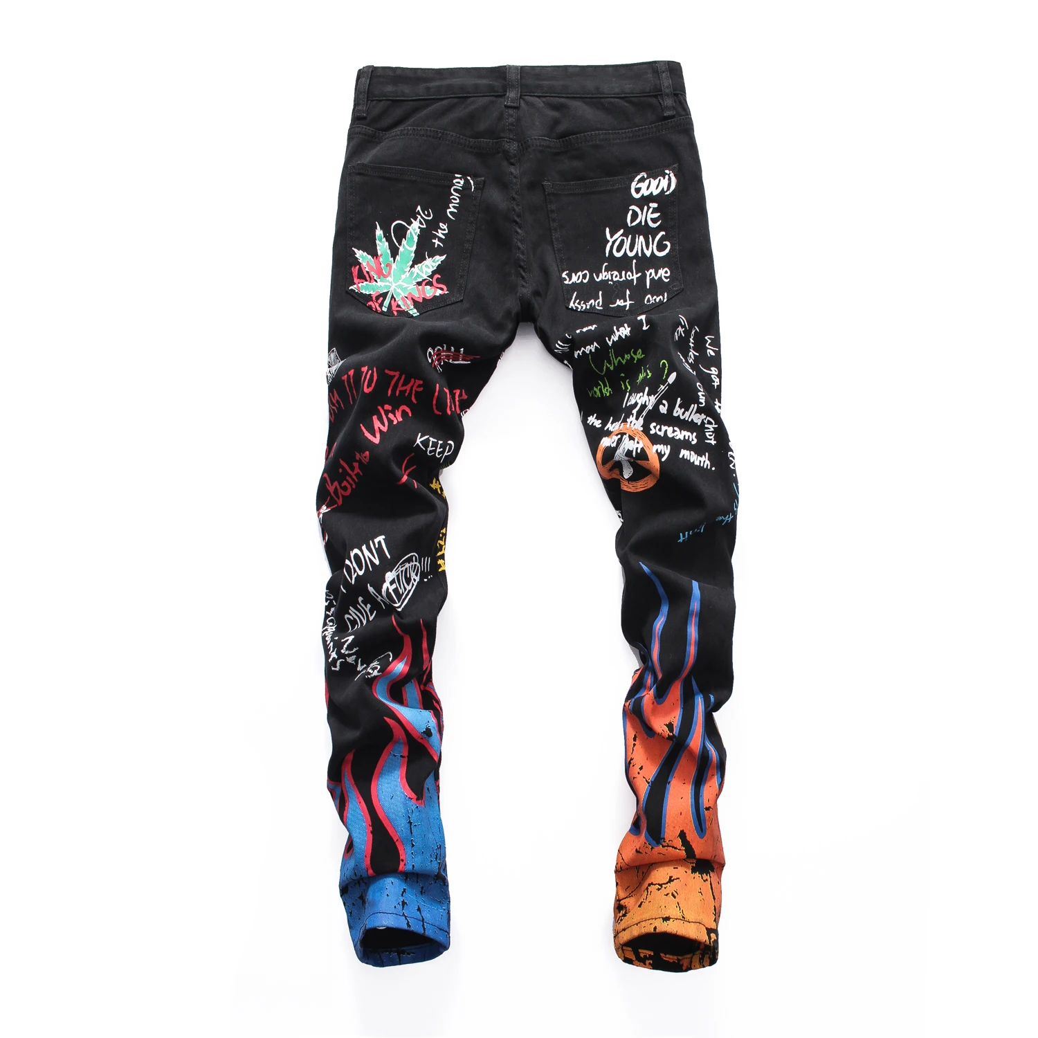European Nightclub style men Denim jeans famous brand zipper slim brand white letter print jeans Pencil Pants for men 8052