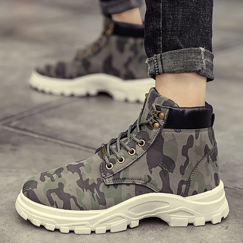 KATESN Men Shoes Warm Men Boots Camouflage Military Boots Male Shoes Adult Snow Boots Mens Winter Footwear Men western Boots