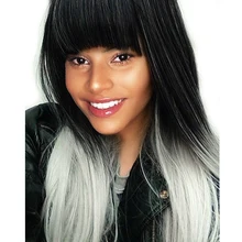 Длинные прямые парики с челкой розовые волосы Sythetic серый парики для женщин высокая температура волокно клуб парик косплей