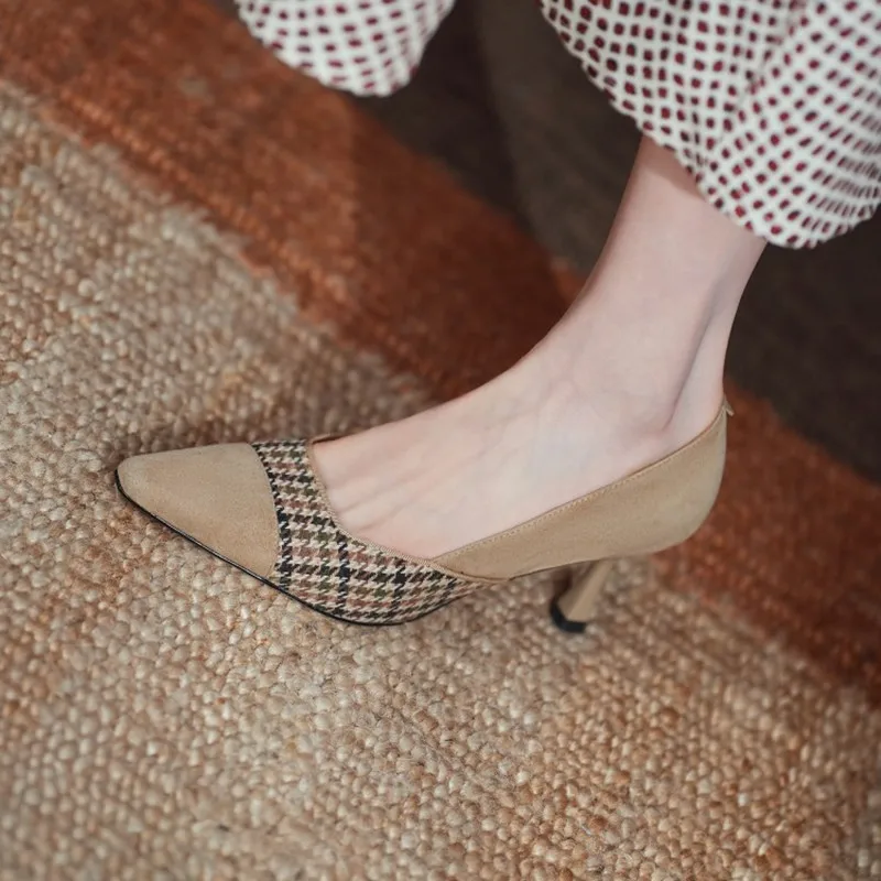 Туфли-лодочки женские на высоком каблуке шикарные модные клетчатые