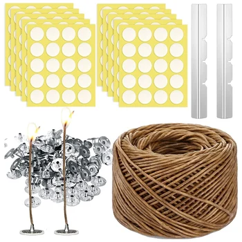 

403 Pieces DIY Candle Making Kit, Include 2mm Hemp Candle Wick Roll 2 Pieces Candle Wicks Holder for Candle Making DIY