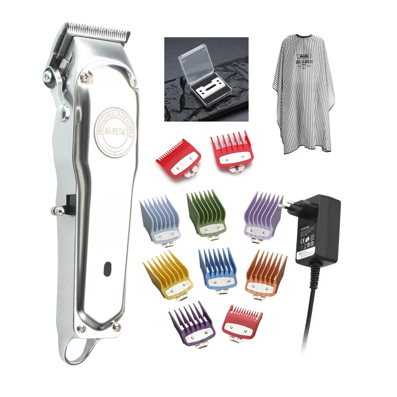 With color comb set Wmark полностью Металлическая перезаряжаемая машинка для стрижки волос с направляющим расчесом набор и режущий кабель и керамическое лезвие Парикмахерская 1919 триммер для волос - Цвет: With color comb set