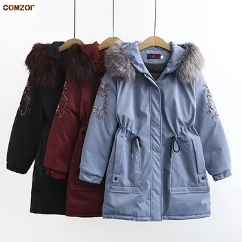 

2020 Winter women thick jacket embroidery long coats fur collar warm parka womens casual chaqueta mujer plus size XL-5XL