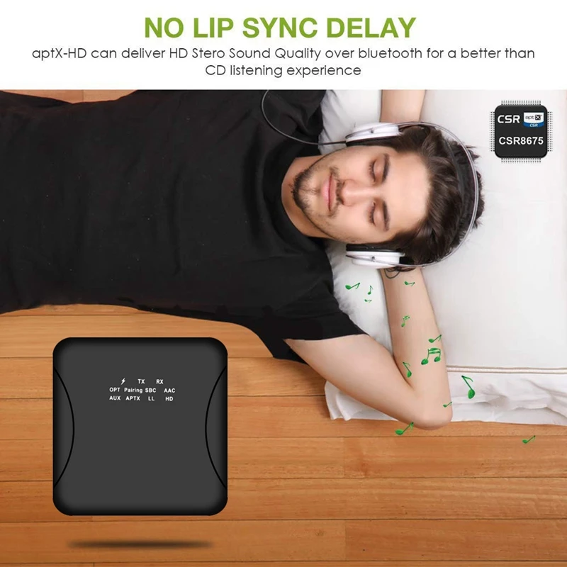 Bluetooth 5.0 Audio Transmitter Receiver Music AptX HD LL for TV PC Wireless Adapter RCA/SPDIF/3.5Mm Aux Jack