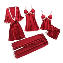 5 шт., женский кружевной пижамный комплект, сексуальный v-образный вырез, Цветочный Топ, летняя одежда для сна, U50C