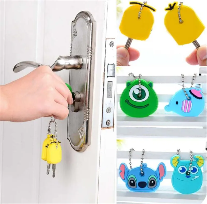 1PCS Silicone Motorcycle Key Case Cover Animal Cartoon Key Cover Cap PVC Soft Holder Chain For Girl Women Trinket Gift key caps covers keychain case cover