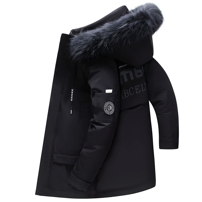 

2021 Winter Hooded Fur Collar Down Jacket Men's Brand Korean 90% White Duck Down High Quality Warm Coats Men Drop Ship