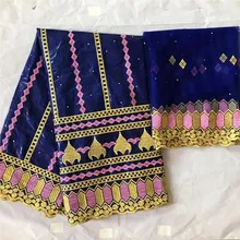 Африканская ткань Базен riche ткань tissu хлопок вышитый Базен riche с тюлем кружевной комплект африканская кружевная ткань KY102209