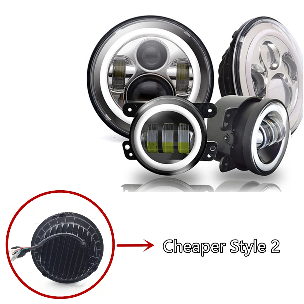 Cheaper Style 2 Для Jeep JK аксессуары 7 дюймов светодиодный Halo головной светильник s+ 4 дюйма светодиодный фонарь светильник DRL комбинированный комплект для Jeep Wrangler JK 2007 - Цвет: Cheaper Style 2