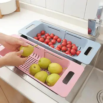 

Retractable Dish Basket Vegetable Basket Plastic Kitchen Drain Basket Sink Drain Shelf Kitchen Washing Accessories Organizer