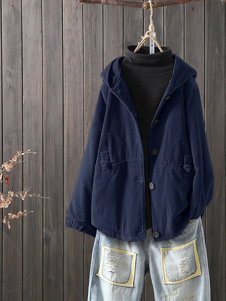 astounding 5XL Women Corduroy Hooded Short Jacket Female Winter Coat Solid Color Fashion Large-size Buckle Vel