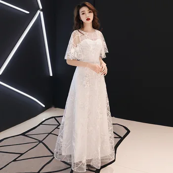 

O-Neck Party Dress Cloak Sleeves Women Bride Cheongsam Ankle-Length Wedding Qipao Elegant Long Dresses Gown Vestido XS-XXXL