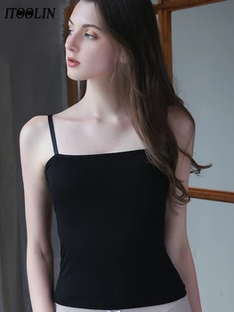 

ITOOLIN Fashion Solid Crop Tops For Women With a chest pad Cotton Tank Tops Fitness Bralette Top Sleeveless Camisole Bralette