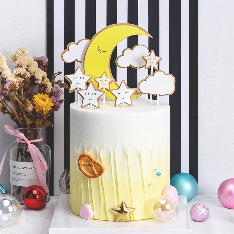 

Cakelove 1Set Moon Star Cloud Decoration Happy Birthday Cake Toppers for Wedding Party Children Baby Baking Decorations Sweet Gi