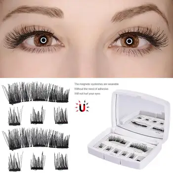 

3D Handmade Natural Magnetic Eyelash Set No Glue No Trace Hand Made False Eyelashes Beauty Set With Mirror