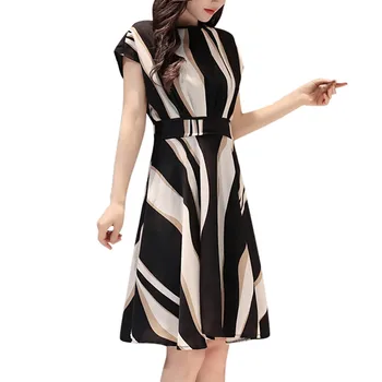 

Vestidos Office Lady Striped A-Line Dress Women Short Sleeve Tight Formal Party Dresses With Belt Casual Mini Dress #DZ