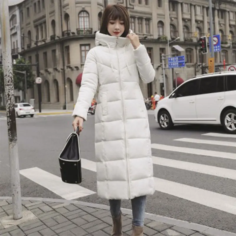 Koop Lange Hooded Thicken Slim Warm Down Jassen Vrouwen Casual Solid Pockets Rits Winter Katoen Uitloper Vrouwelijke Plus Size Jas Jassen