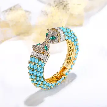 

Tuliper Panther Resin Bracelet Women браслет Animal Leopard Bangles Pulseras Blue Crystal Party Jewelry Femme Female Fashion