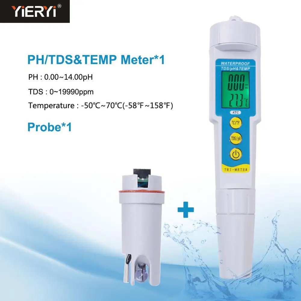 Профессиональный анализатор качества питьевой воды Yieryi TDS/PH & TEMP 3 в 1 рН монитор