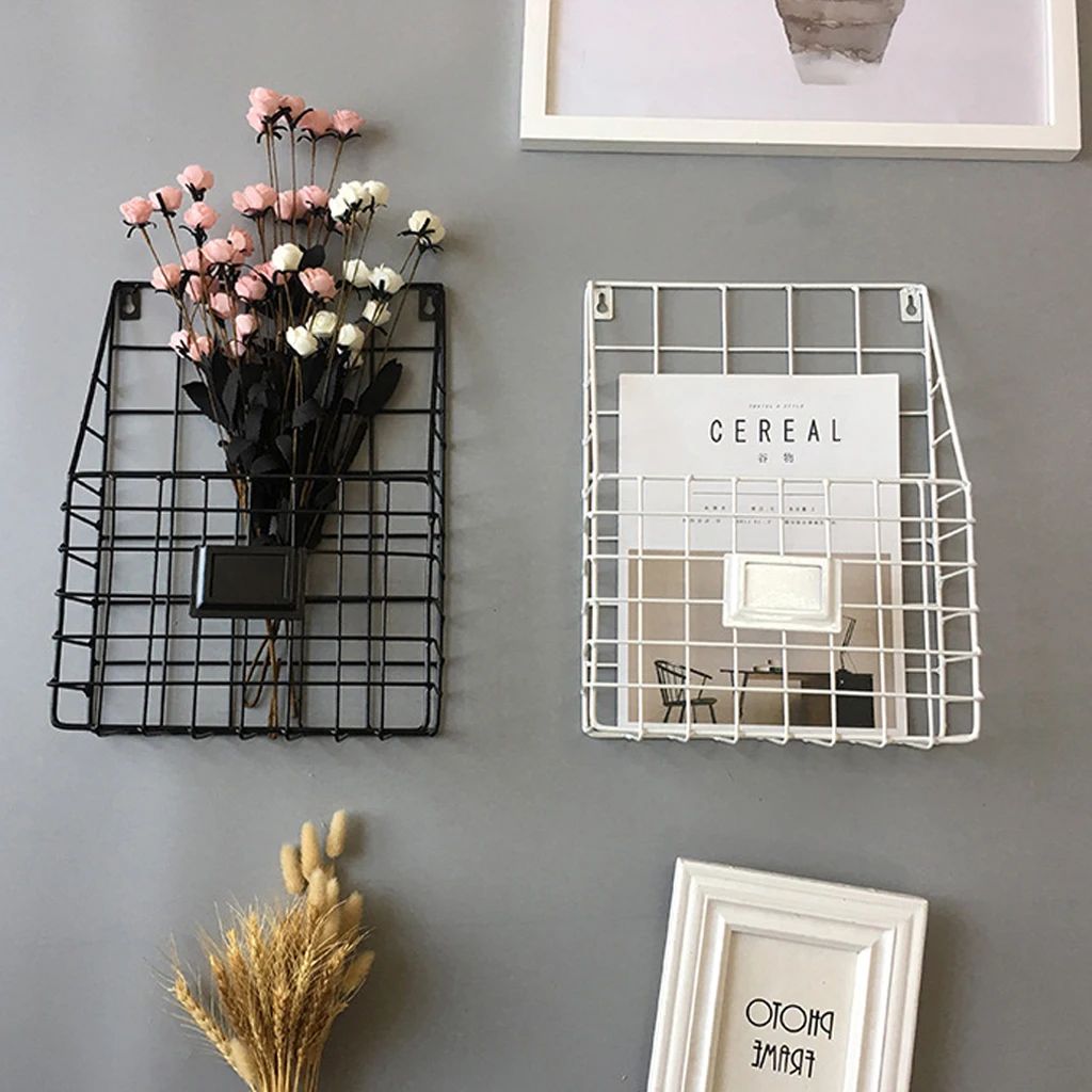36x27x8cm Grid Storage Basket Over the Cabinet, Metal Wire Cabinet Wire Wall Basket with Hook Wall Mount Storage Basket 