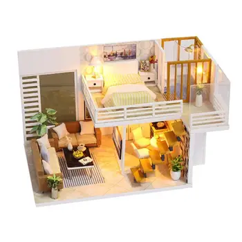 

DIY Hut Assemble Model Kits Simple Elegant Wooden Furniture Children Villa Gifts Dollhouse Creative Handmade Toys P9E5