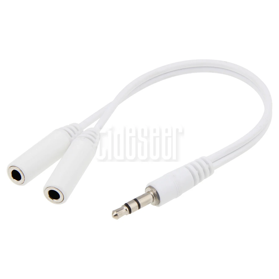 2000pcs White Audio Splitter Earphone Extension Cable Jack 3 5mm Male to 2 Female Line For Phone Laptop PC Headphone Aux Cord
