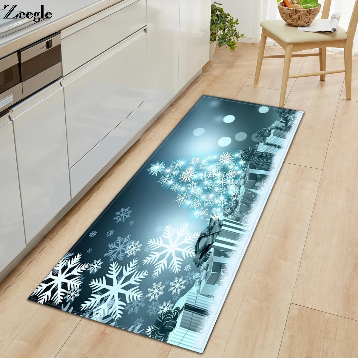 Zeegle Christmas Carpet Kitchen Rug Anti-slip Hallway Floor Rug Living Room Carpet Washable Bathroom Doormat Bedside Carpet Mat